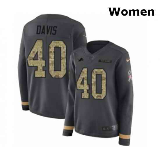 Womens Nike Detroit Lions 40 Jarrad Davis Limited Black Salute to Service Therma Long Sleeve NFL Jersey